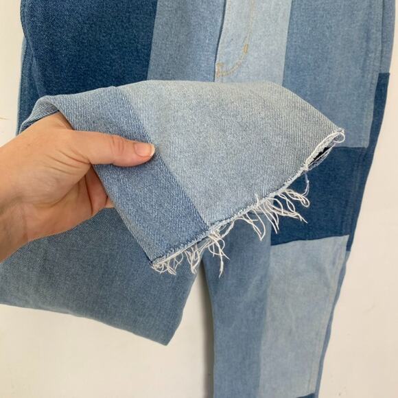 Hollister Womens Patchwork Jeans Size 27 x 27 Boho Hippie Straight Leg High Rise - Picture 3 of 12